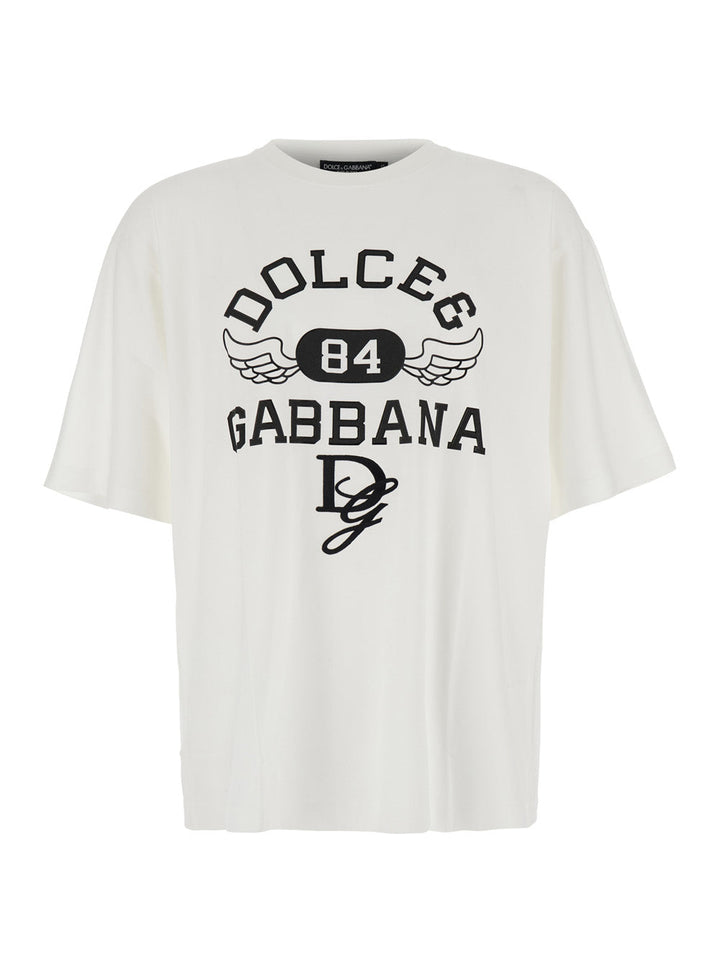 Dolce & Gabbana Men White Oversize T-Shirt With Maxi Logo On The Front In Cotton Man