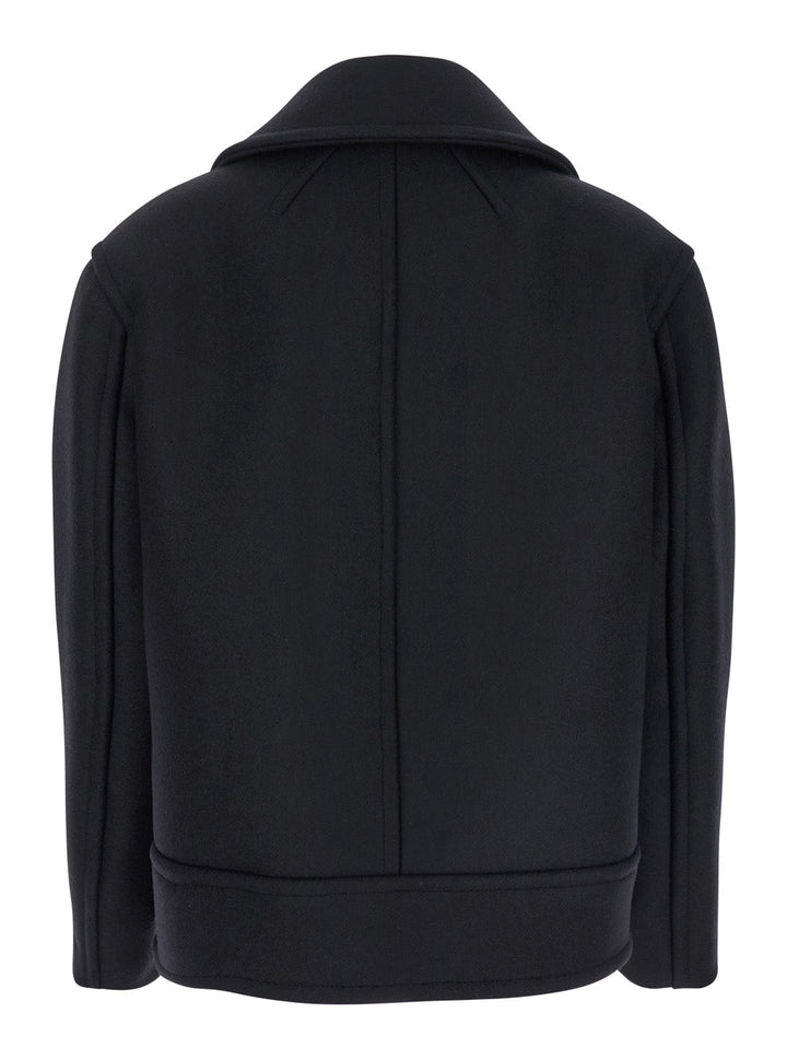 Saint Laurent Women Black Double-Breasted Coat With Classic Wide Revers In Wool Woman
