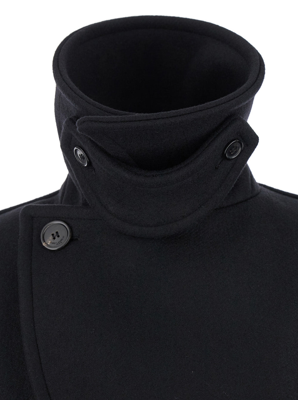 Saint Laurent Women Black Double-Breasted Coat With Classic Wide Revers In Wool Woman
