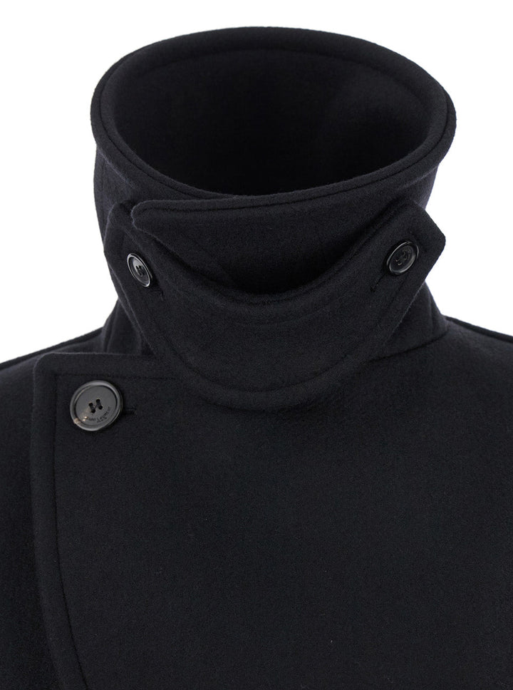 Saint Laurent Women Black Double-Breasted Coat With Classic Wide Revers In Wool Woman