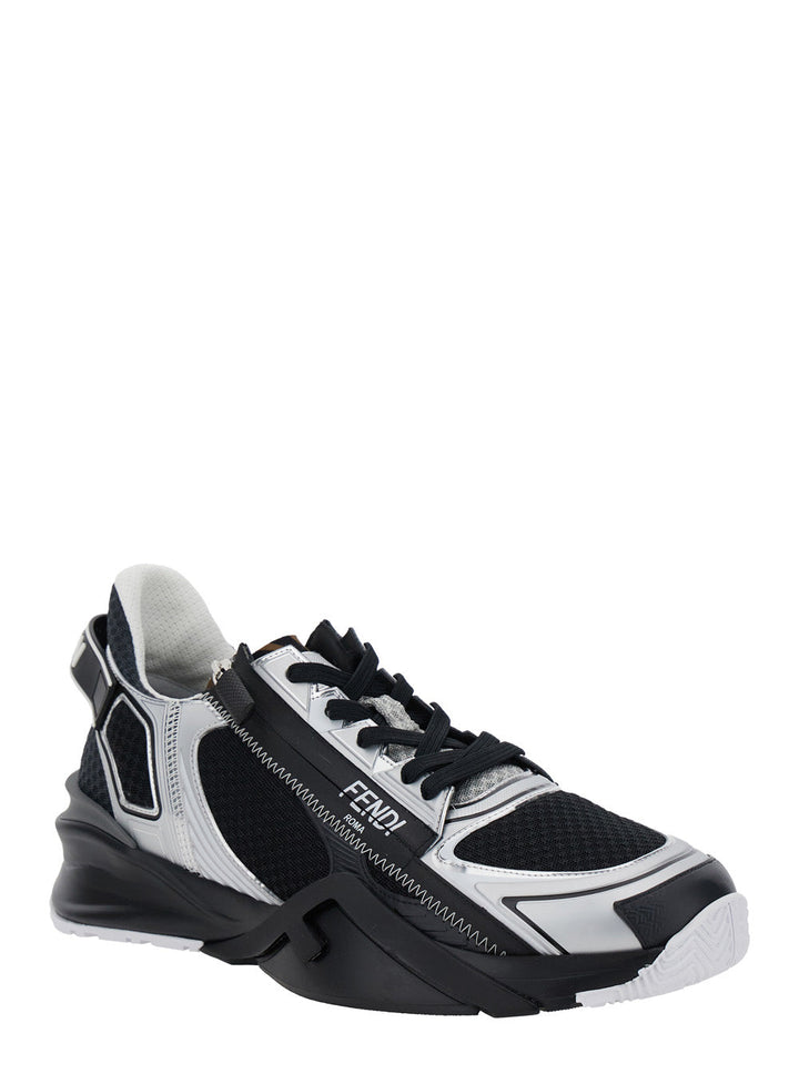 Fendi Men 'Fendi Flow' Black Sneakers With Logo Lettering On Side And Heel In Tech Fabric Man