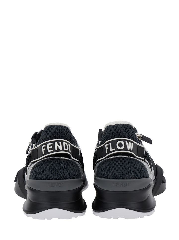 Fendi Men 'Fendi Flow' Black Sneakers With Logo Lettering On Side And Heel In Tech Fabric Man