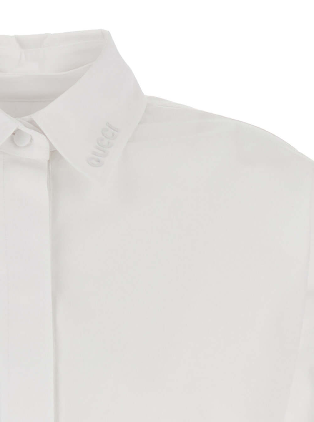 Gucci Women White Shirt With Classic Collar And Logo Lettering On The Collar In Cotton Woman