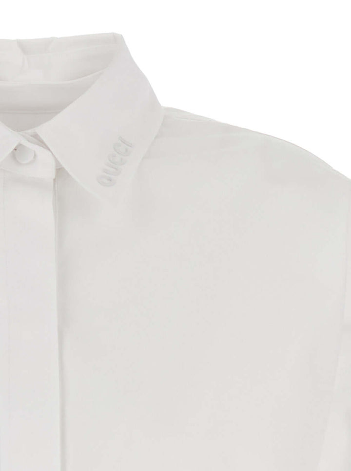 Gucci Women White Shirt With Classic Collar And Logo Lettering On The Collar In Cotton Woman