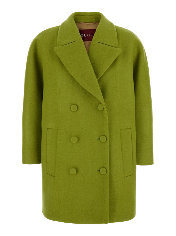 Gucci Women Green Double-Breasted Jacket With Notched Revers In Wool Woman