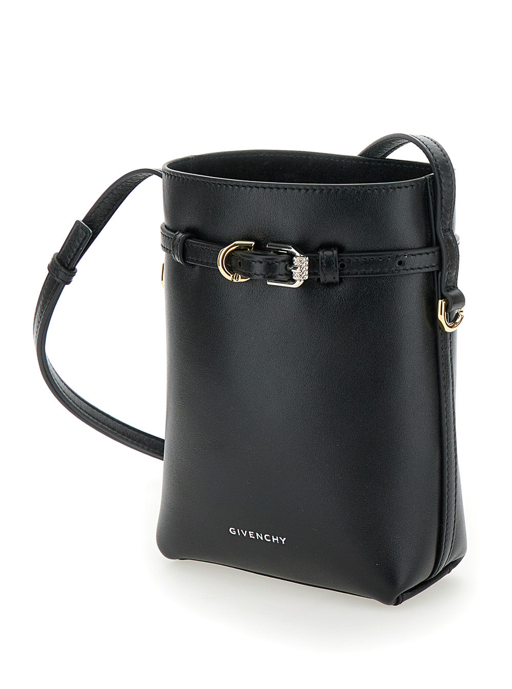 Givenchy Women 'Voyou' Black Crossbody Bag With Laminated Logo And Buckle In Leather Woman