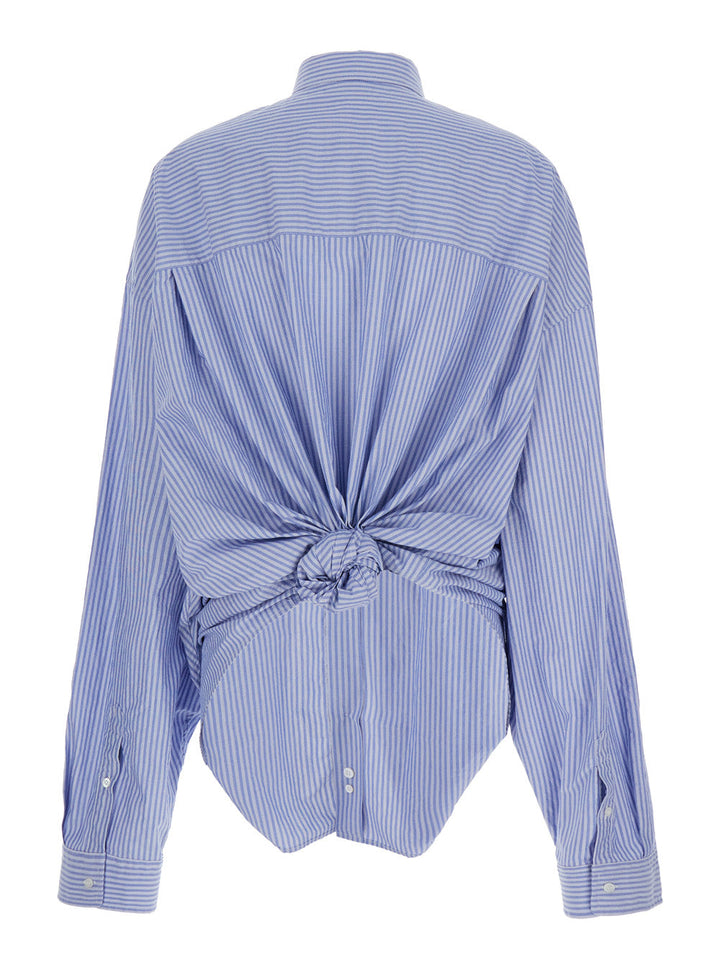 Balenciaga Women Light Blue And White Long Sleeve Shirt  With Stripes And Knot On The Back In Cotton Women