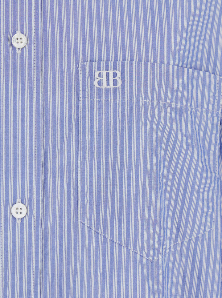 Balenciaga Women Light Blue And White Long Sleeve Shirt  With Stripes And Knot On The Back In Cotton Women