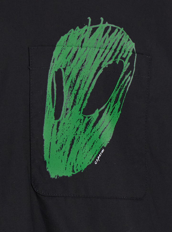 Coperni Men Black Shirt With Classic Collar And Print On The Front In Cotton Man