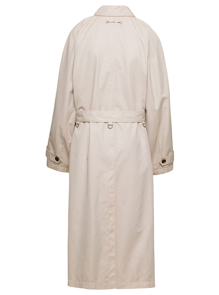 Gucci Women Beige Single-Breasted Trench Coat With Matching Belt In Cotton Blend Woman