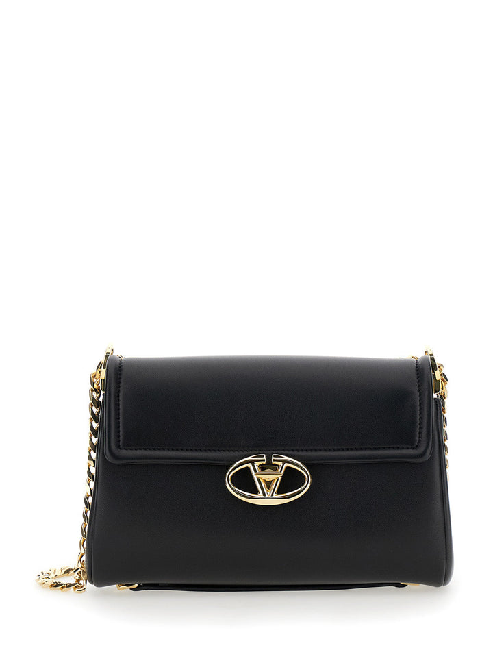Valentino Garavani Women Borsa A Tracolla Con Applicazione Vlogo Sul Fronte In Pelle Nera Donna