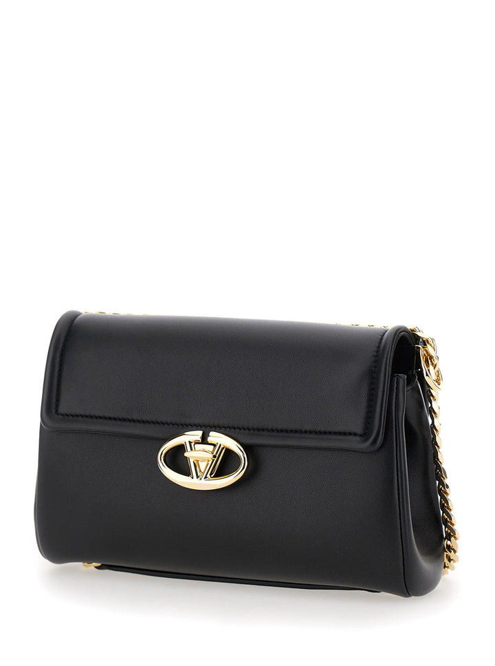 Valentino Garavani Women Borsa A Tracolla Con Applicazione Vlogo Sul Fronte In Pelle Nera Donna