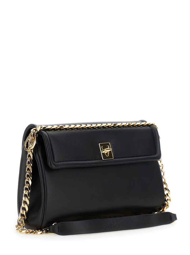 Valentino Garavani Women Borsa A Tracolla Con Applicazione Vlogo Sul Fronte In Pelle Nera Donna