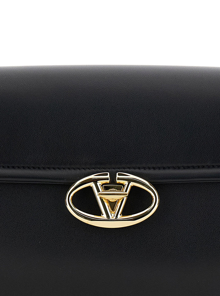 Valentino Garavani Women Borsa A Tracolla Con Applicazione Vlogo Sul Fronte In Pelle Nera Donna