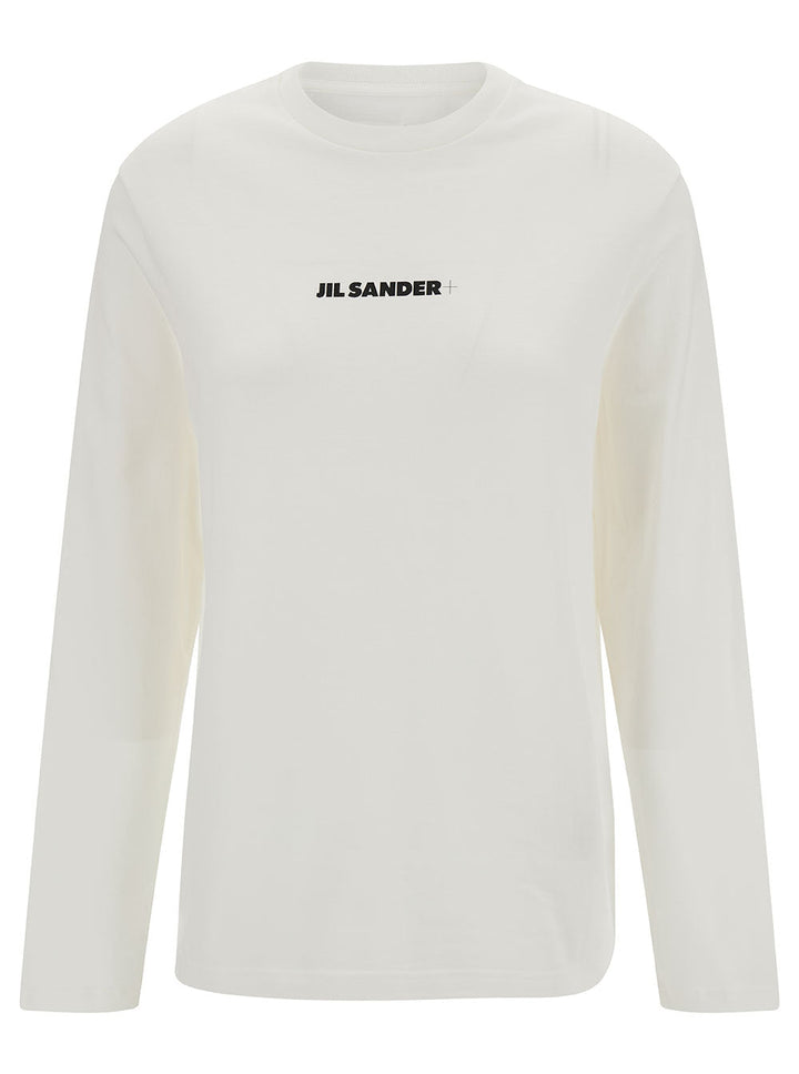Jil Sander Women White Long Sleeve T-Shirt With Contrasting Logo Print In Cotton Woman