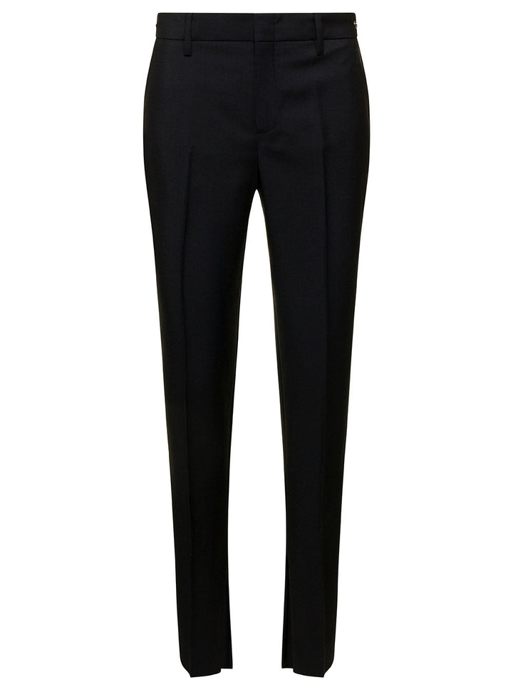 Gucci Women Black Slim Pants With Horsebit Detail In Mohair And Wool Woman