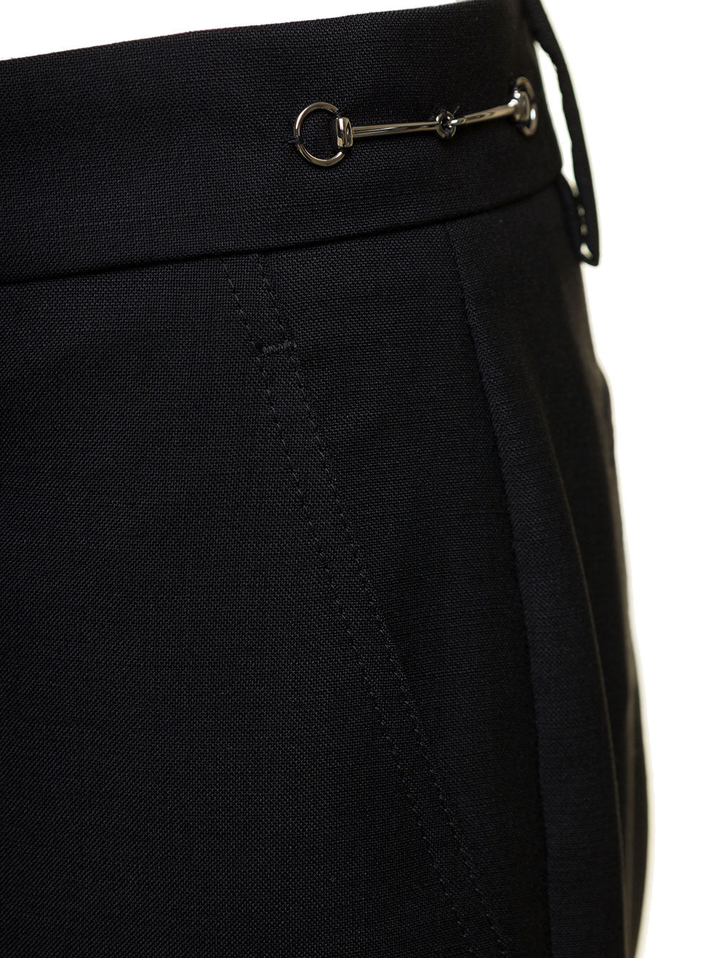 Gucci Women Black Slim Pants With Horsebit Detail In Mohair And Wool Woman