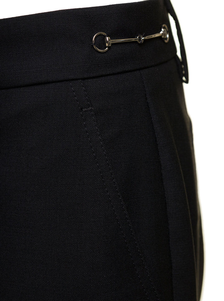 Gucci Women Black Slim Pants With Horsebit Detail In Mohair And Wool Woman