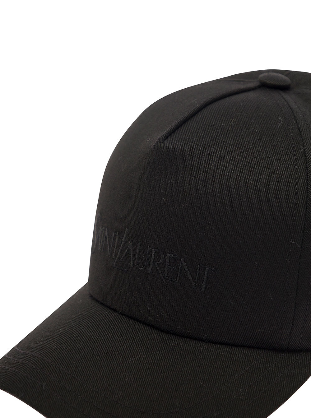 Saint Laurent Women Black Baseball Cap With Tonal Embroidery In Cotton And Linen Woman