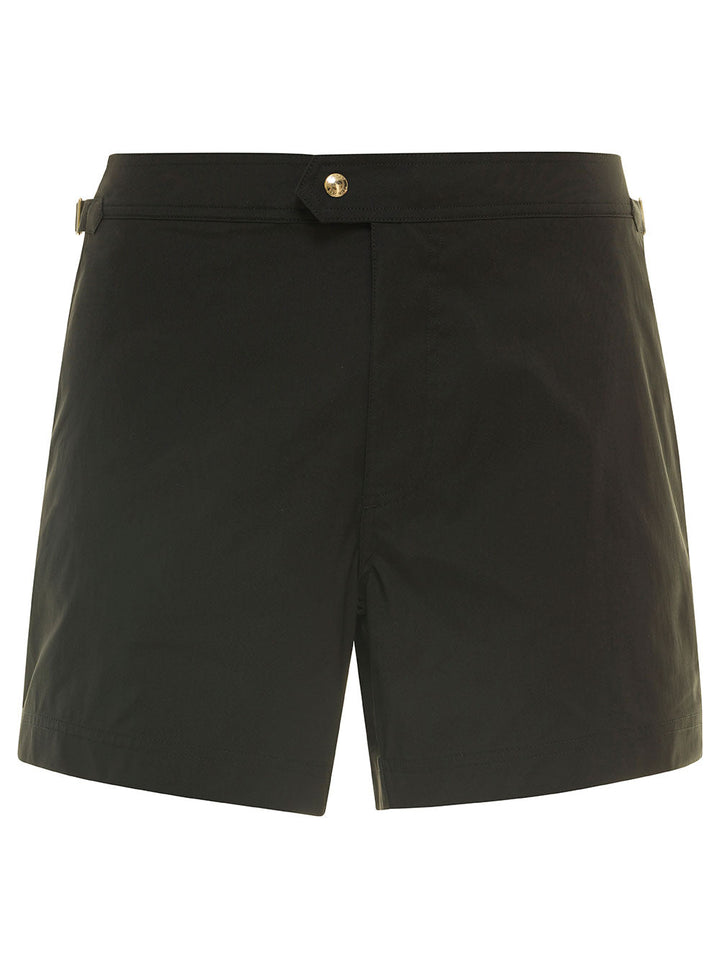 Tom Ford Men Black Swimsuit With Buckle On The Front In Tech Fabric Man