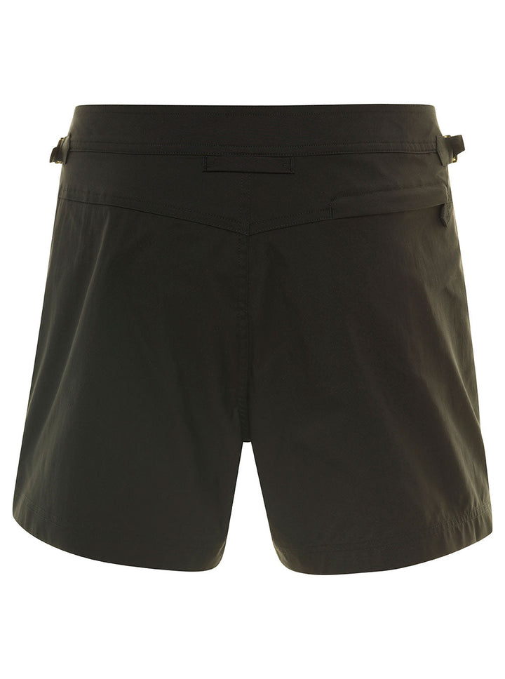 Tom Ford Men Black Swimsuit With Buckle On The Front In Tech Fabric Man