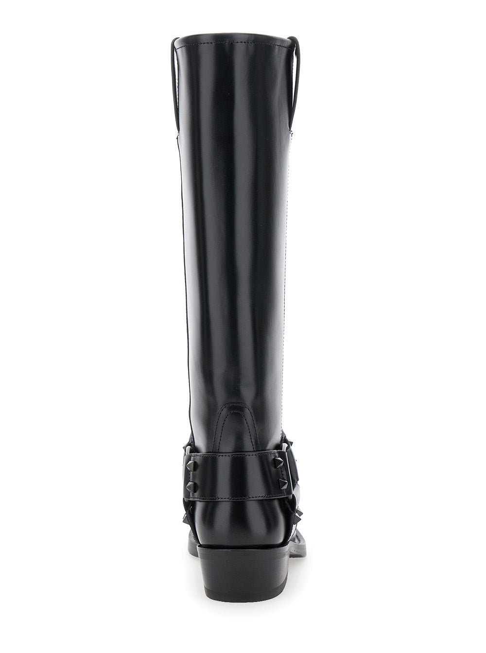 Valentino Garavani Women 'Rockstud' Black Boots With Square Toe In Leather