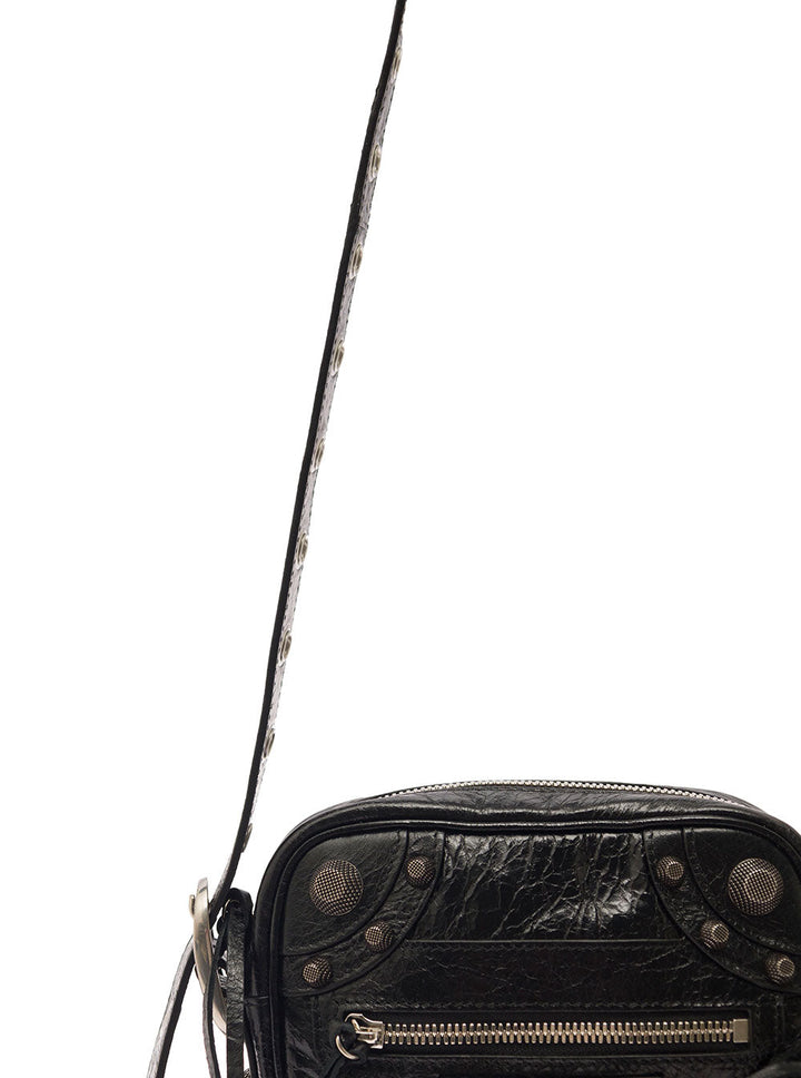 Balenciaga Men 'Le Cagole M' Black Shoulder Bag With Airpods Pro Case In Leather Man