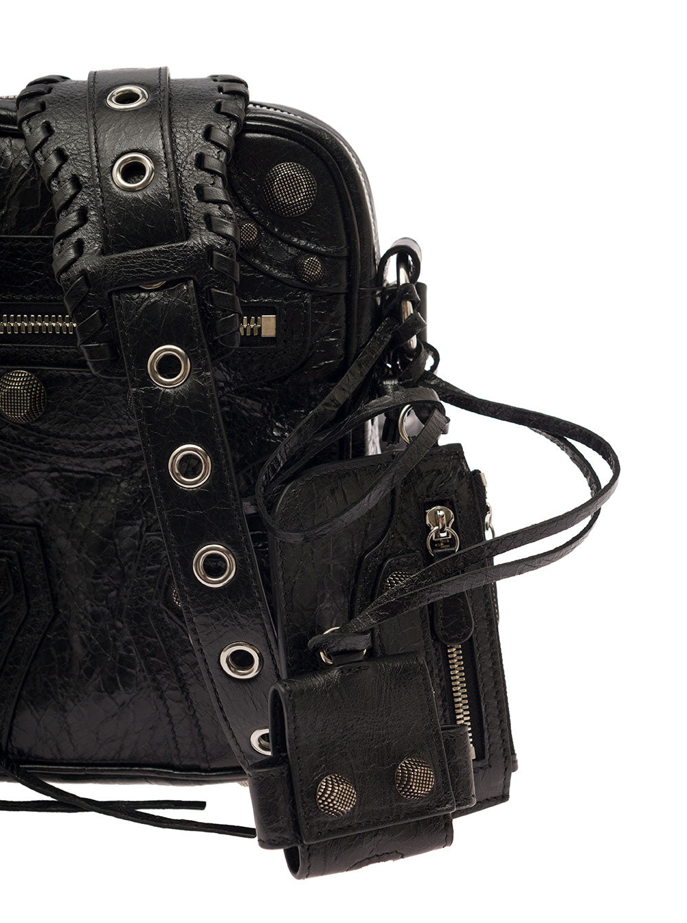 Balenciaga Men 'Le Cagole M' Black Shoulder Bag With Airpods Pro Case In Leather Man