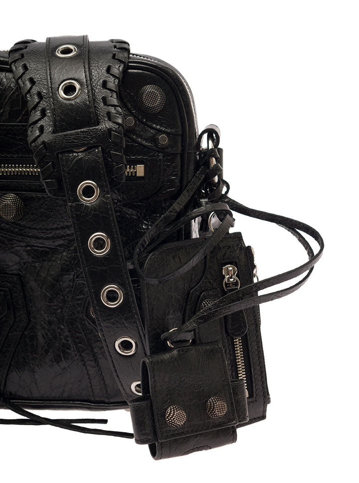 Balenciaga Men 'Le Cagole M' Black Shoulder Bag With Airpods Pro Case In Leather Man