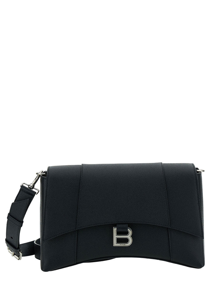 Balenciaga Men 'Messenger Downtown' Black Cross-Body Bag With B Logo In Semi Matte Leather Man
