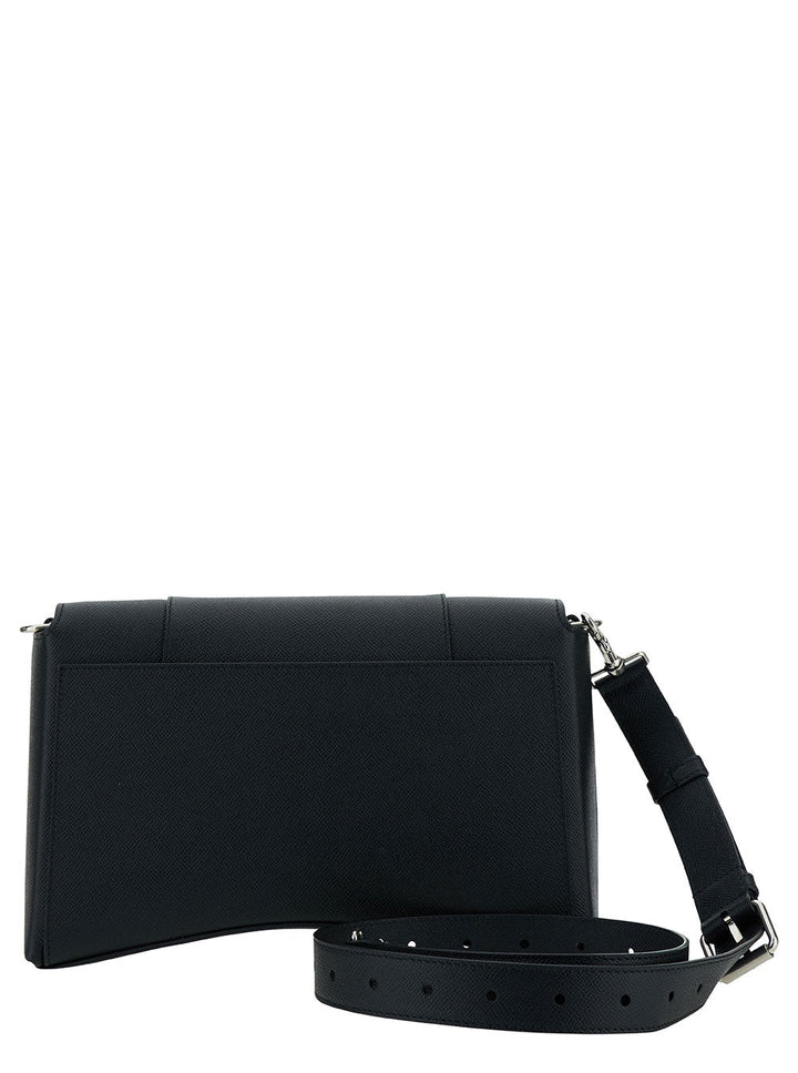 Balenciaga Men 'Messenger Downtown' Black Cross-Body Bag With B Logo In Semi Matte Leather Man