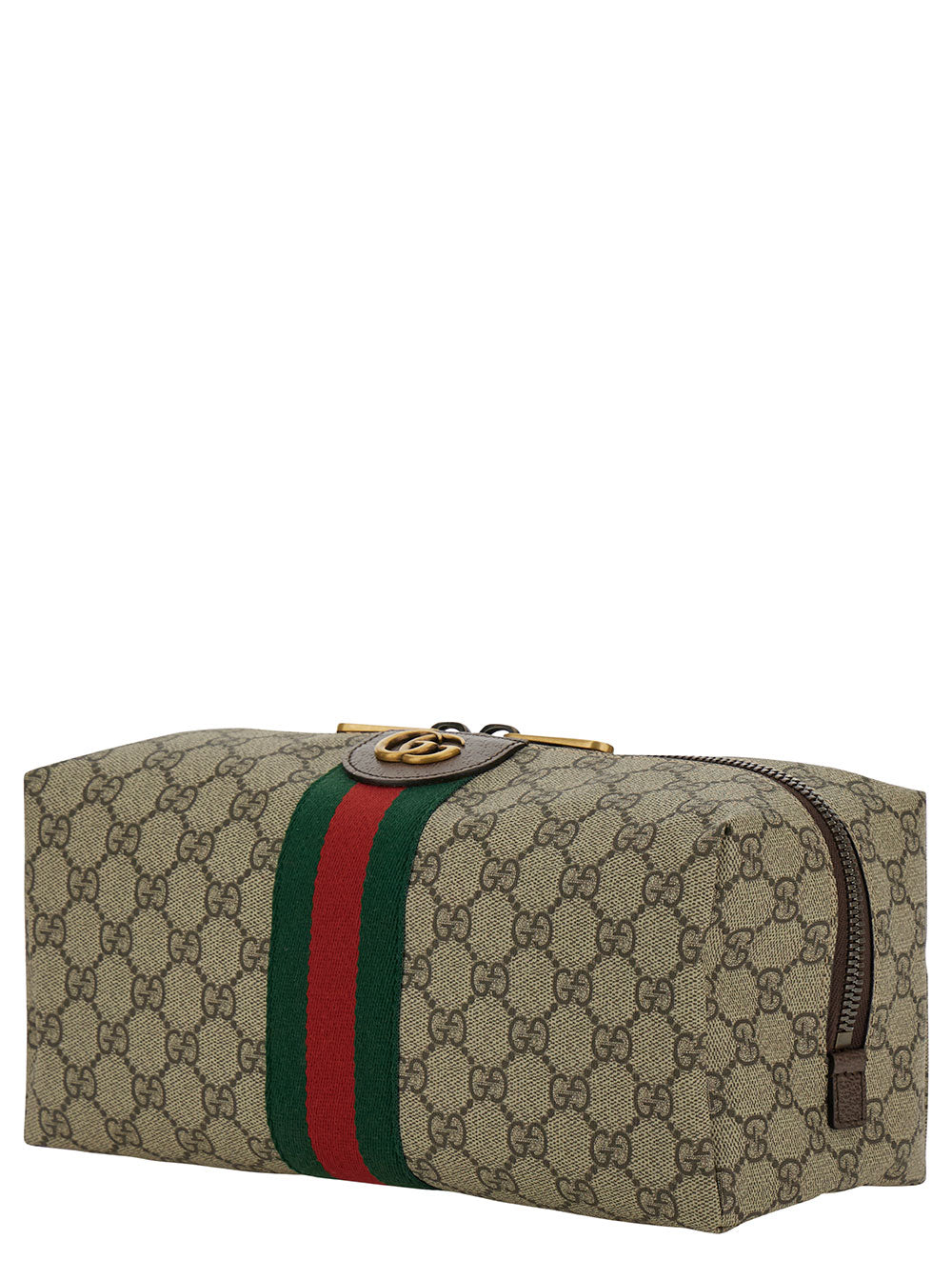 Gucci Men Beige And Ebony Beauty Case With Web Detail And Logo Detail In Gg Supreme Canvas Man