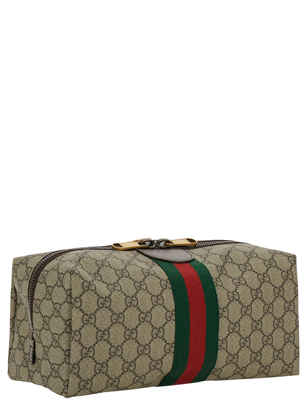 Gucci Men Beige And Ebony Beauty Case With Web Detail And Logo Detail In Gg Supreme Canvas Man