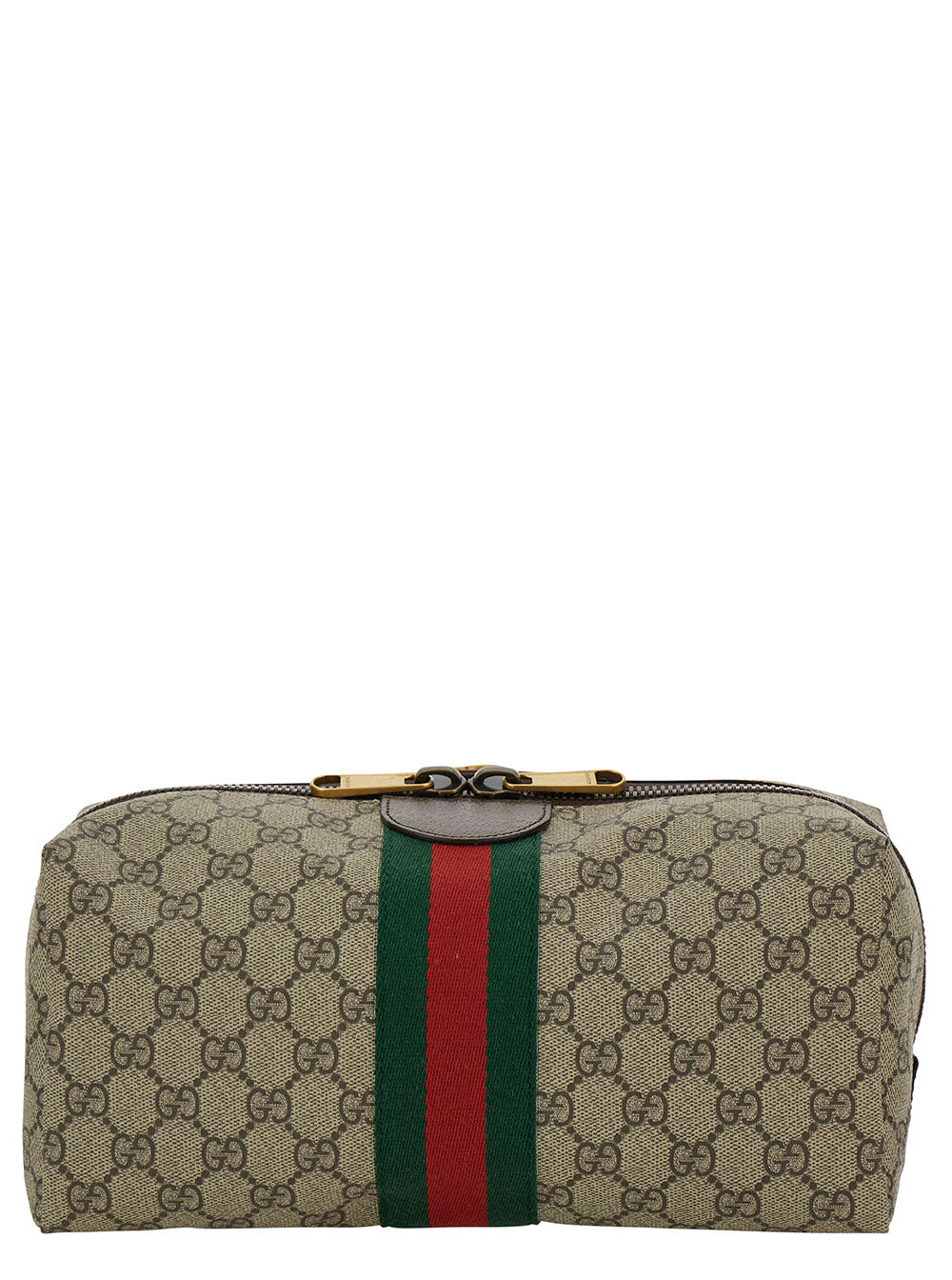 Gucci Men Beige And Ebony Beauty Case With Web Detail And Logo Detail In Gg Supreme Canvas Man