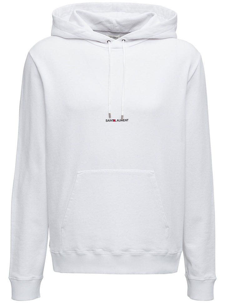 Saint Laurent Men White Hoodie With Drawstring Hood And Logo Lettering On The Front In Cotton Man