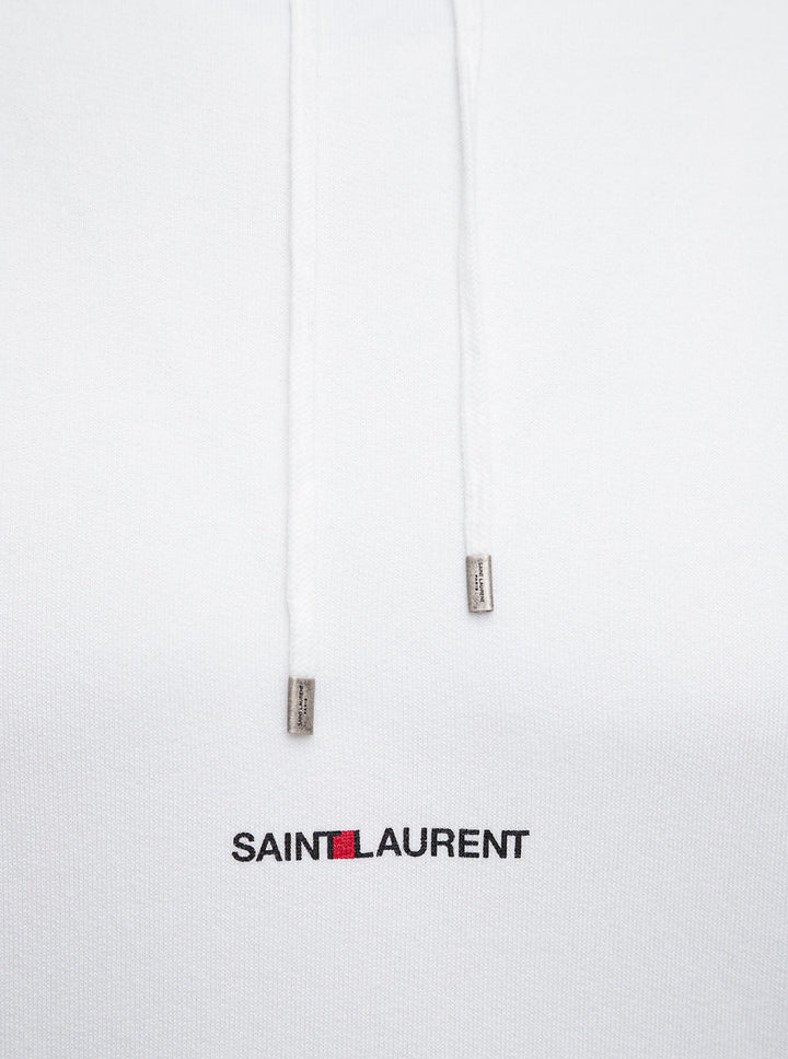 Saint Laurent Men White Hoodie With Drawstring Hood And Logo Lettering On The Front In Cotton Man