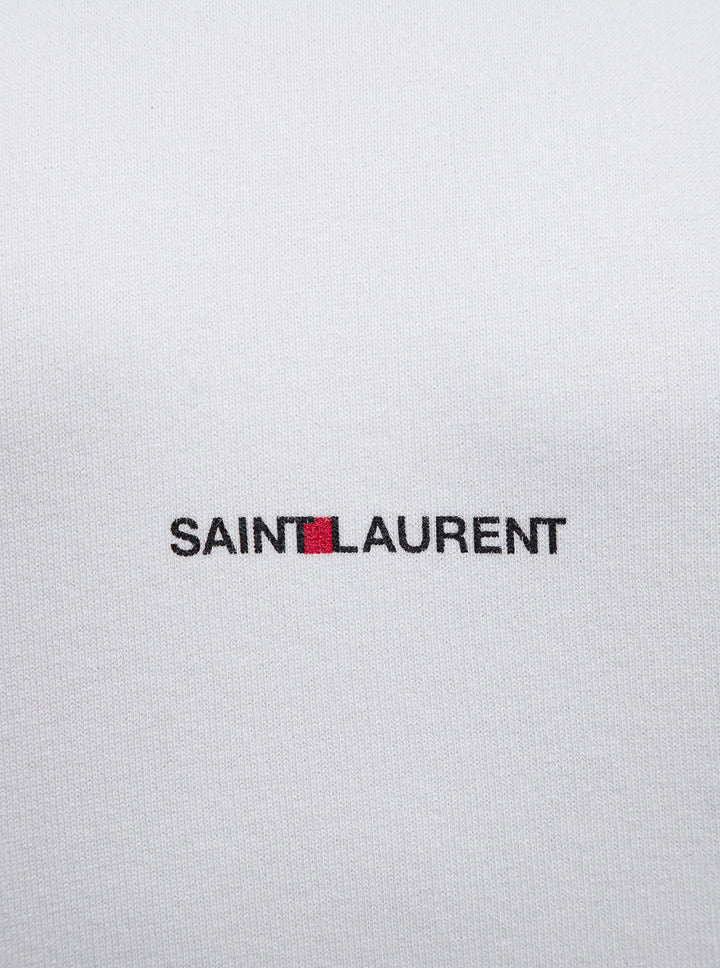 Saint Laurent Men White Hoodie With Drawstring Hood And Logo Lettering On The Front In Cotton Man