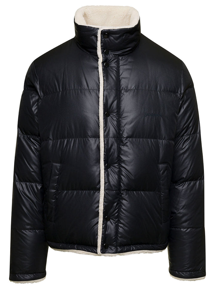 Saint Laurent Men Black Down Jacket With Stand Collar And Logo Embroidery In Nylon Man