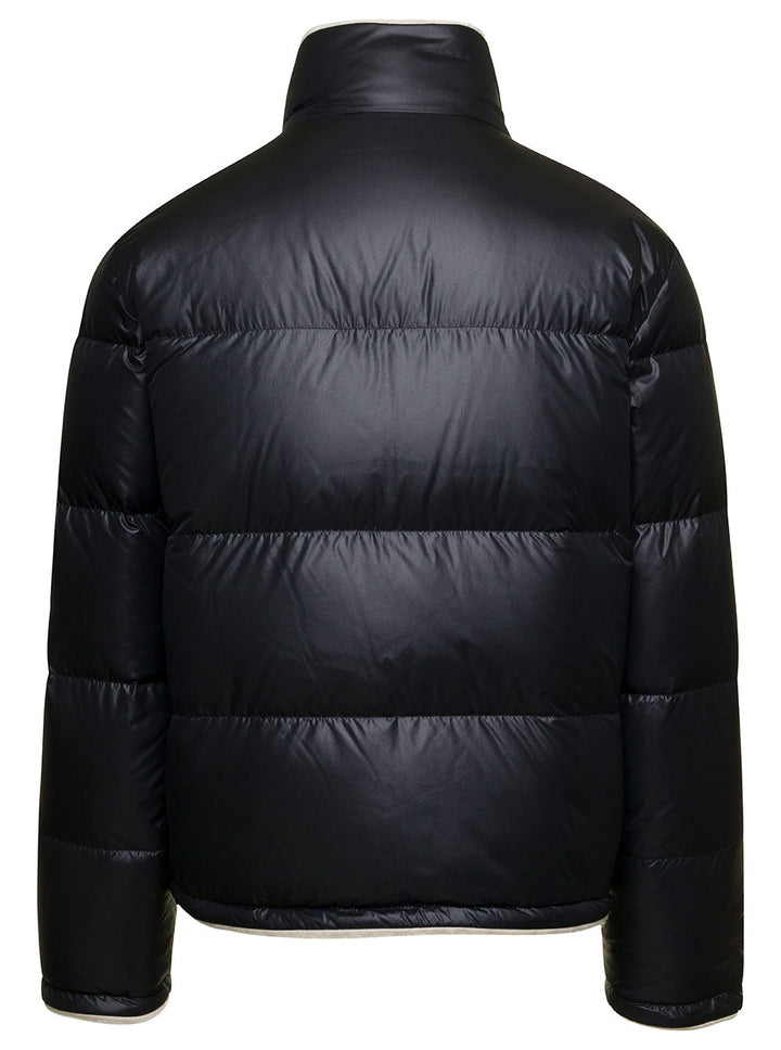 Saint Laurent Men Black Down Jacket With Stand Collar And Logo Embroidery In Nylon Man