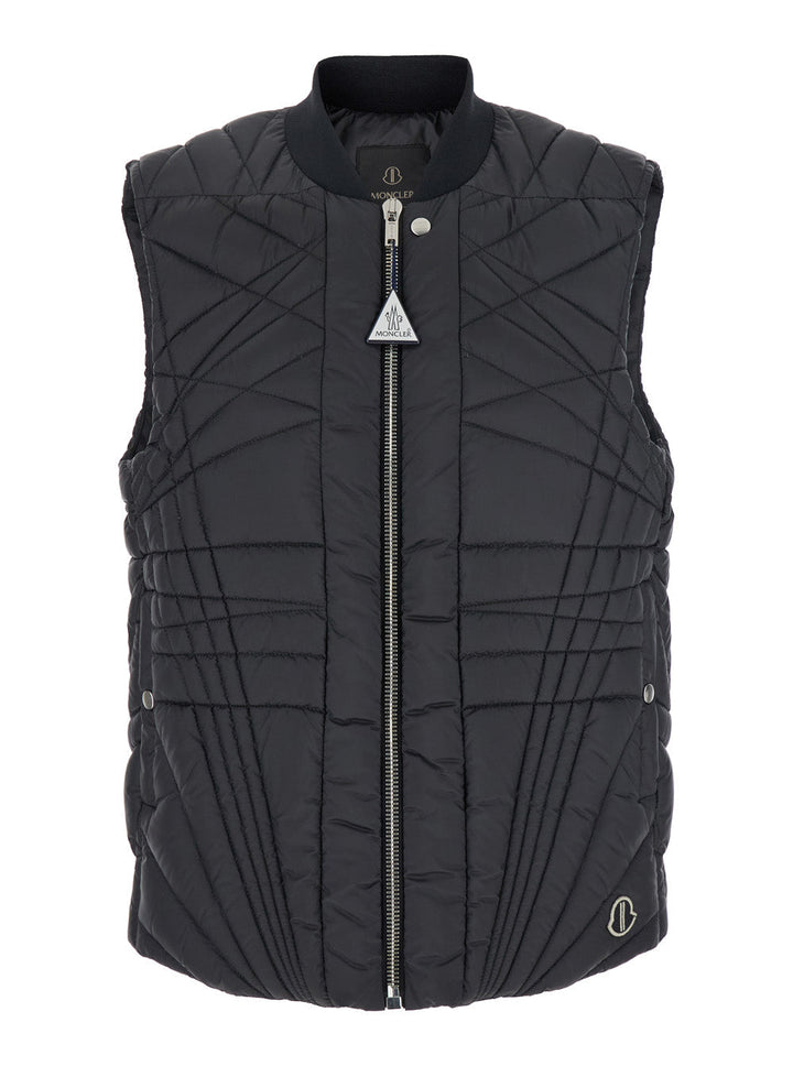 Rick Owens X Moncler Women 'Megapenta' Black Vest With Logo Detail On The Zip Puller And Logo Patch On The Front In Tech Fabric Woman