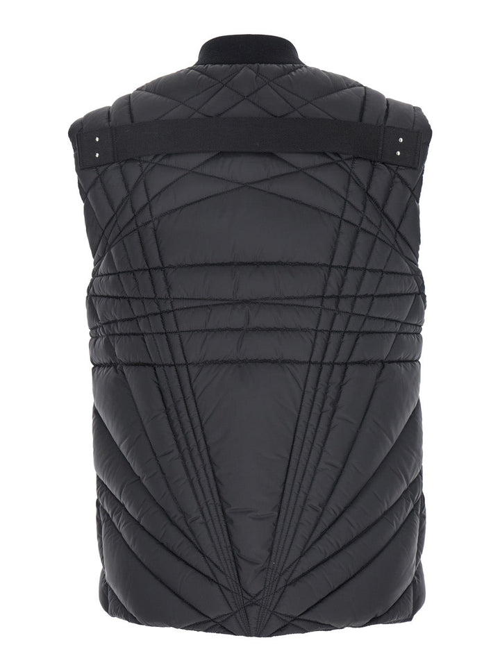 Rick Owens X Moncler Women 'Megapenta' Black Vest With Logo Detail On The Zip Puller And Logo Patch On The Front In Tech Fabric Woman