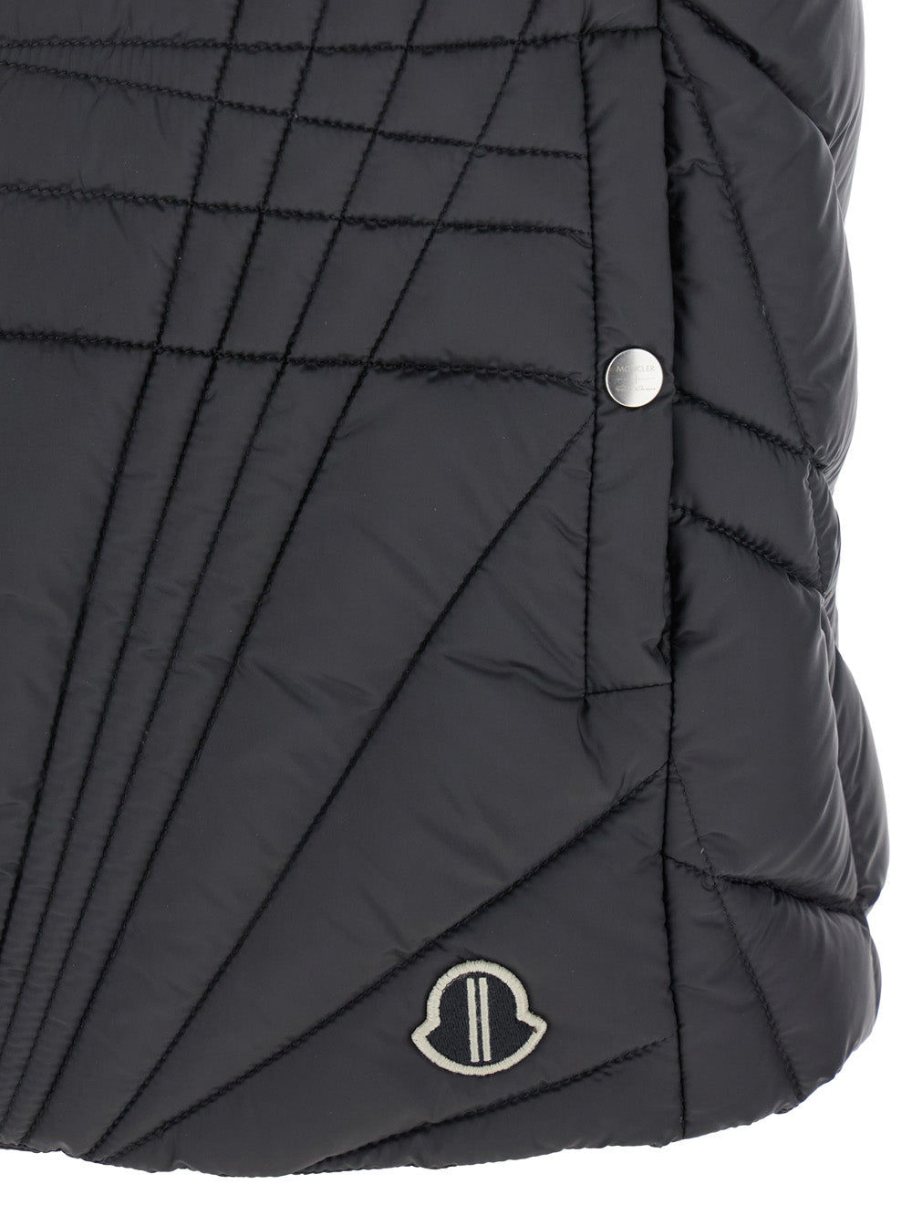 Rick Owens X Moncler Women 'Megapenta' Black Vest With Logo Detail On The Zip Puller And Logo Patch On The Front In Tech Fabric Woman