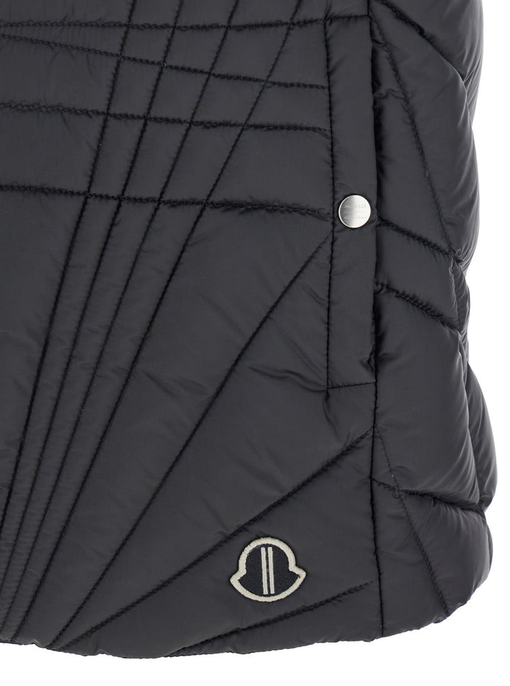 Rick Owens X Moncler Women 'Megapenta' Black Vest With Logo Detail On The Zip Puller And Logo Patch On The Front In Tech Fabric Woman