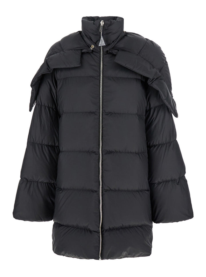 Rick Owens X Moncler Women 'Cyclopic' Black Down Jacket With Removable Hood And Logo Patch In Tech Fabric Woman