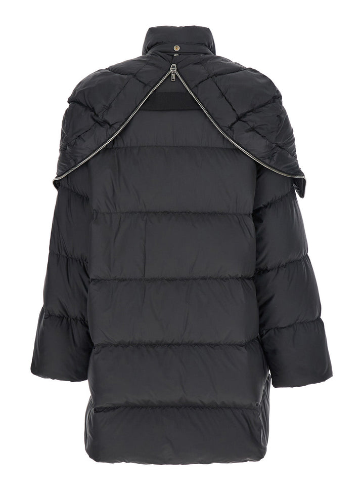 Rick Owens X Moncler Women 'Cyclopic' Black Down Jacket With Removable Hood And Logo Patch In Tech Fabric Woman