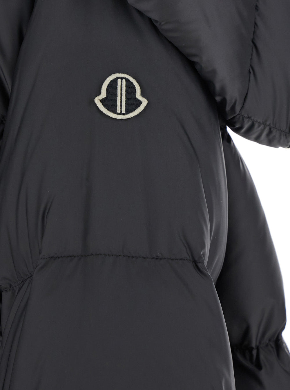Rick Owens X Moncler Women 'Cyclopic' Black Down Jacket With Removable Hood And Logo Patch In Tech Fabric Woman