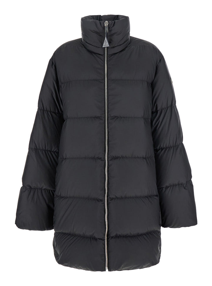 Rick Owens X Moncler Women 'Cyclopic' Black Down Jacket With Removable Hood And Logo Patch In Tech Fabric Woman