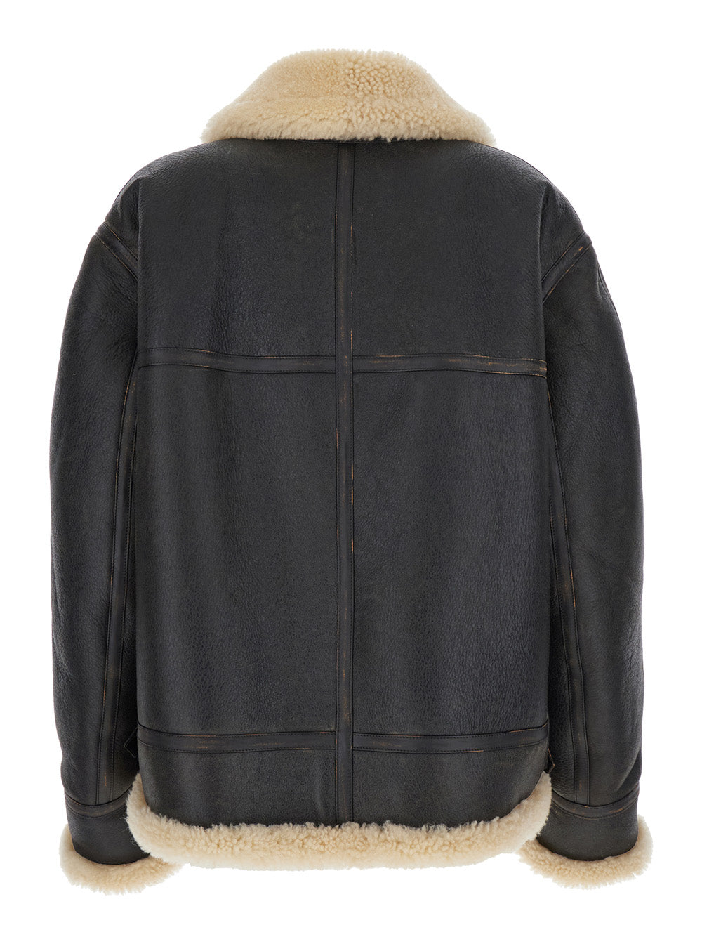 Saint Laurent Women Brown Shearling Jacket With Zip Closure In Leather Woman
