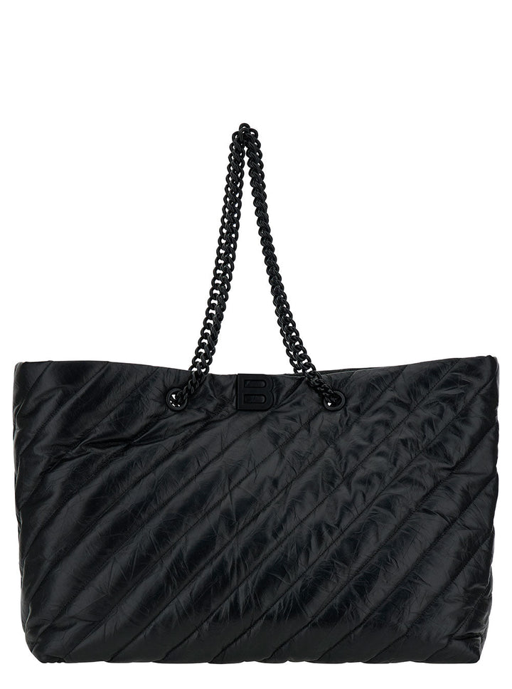 Balenciaga Women 'Big Carry All Crush' Black Tote Bag With B Logo Detail In Quilted Leather Woman