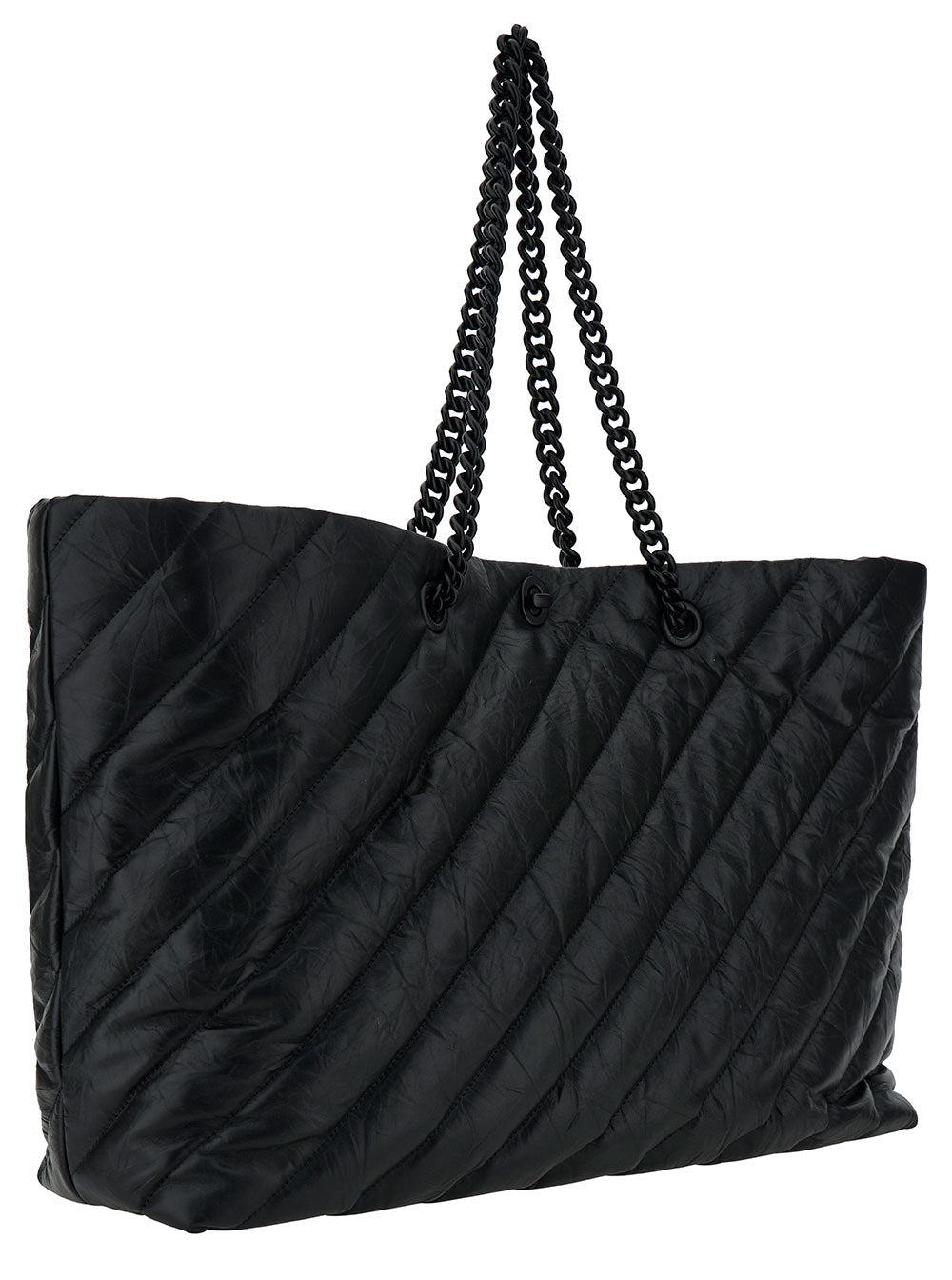 Balenciaga Women 'Big Carry All Crush' Black Tote Bag With B Logo Detail In Quilted Leather Woman